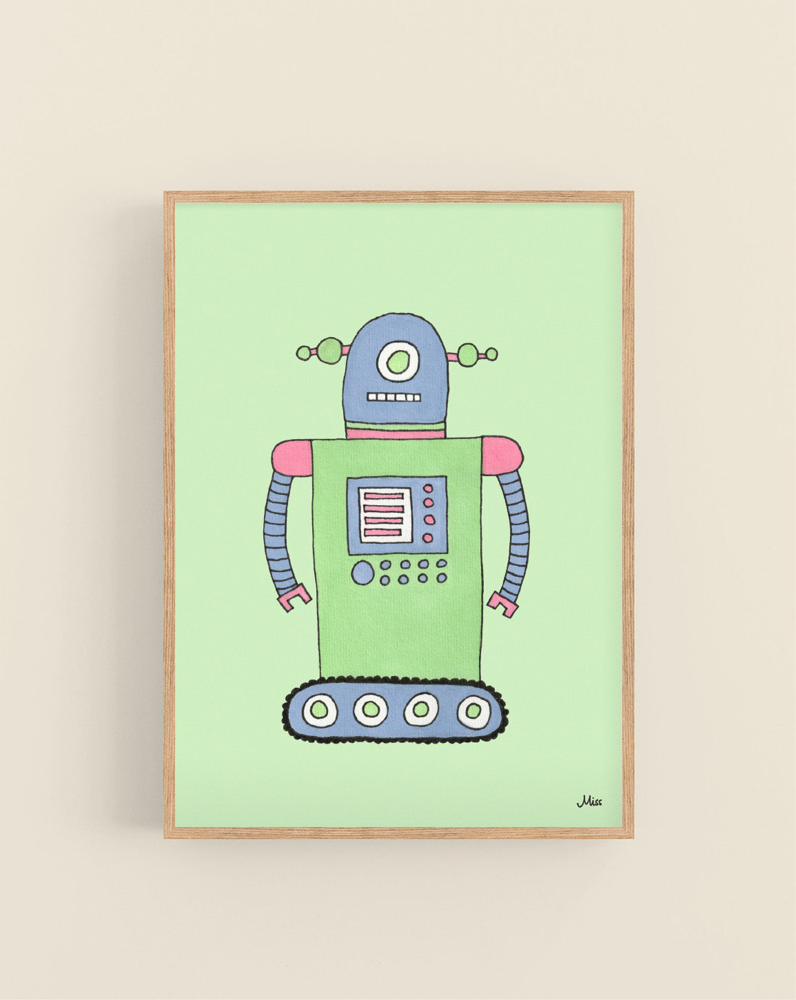 Android Green plakat, grønn robot på mintgrønn bakgrunn