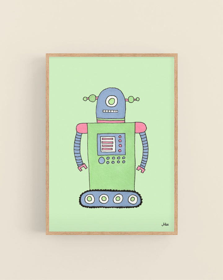 Android Green plakat, grønn robot på mintgrønn bakgrunn
