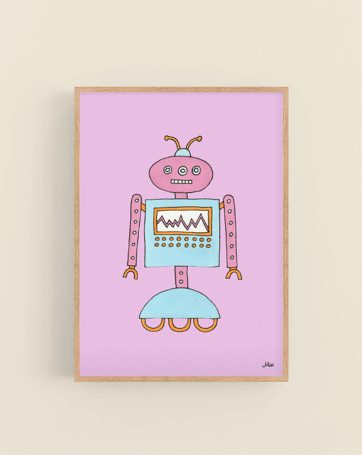 Android Purple plakat, lilla robot på lavendelrosa bakgrunn