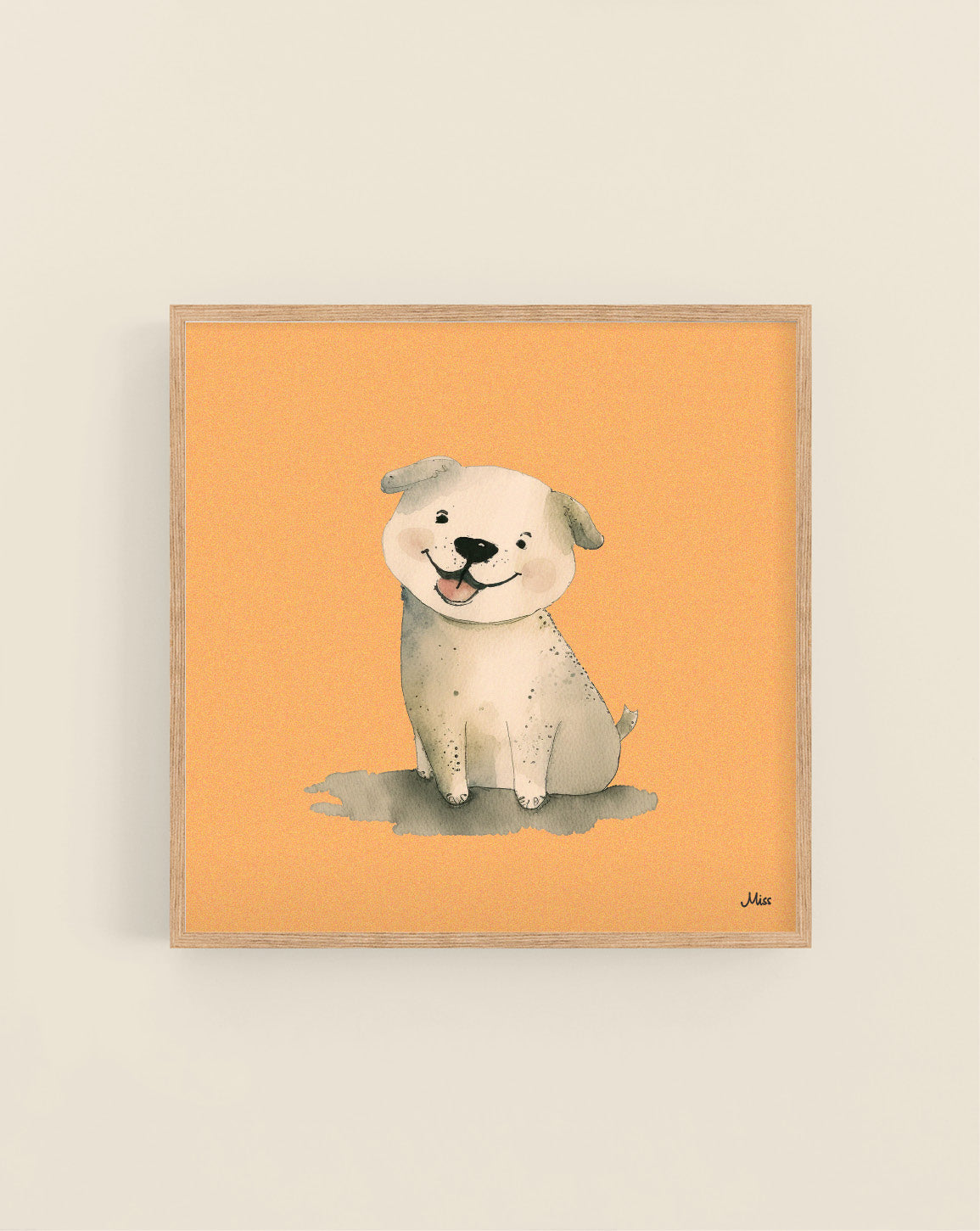 Good Boy plakat, valp på aprikos bakgrunn, kvadrat