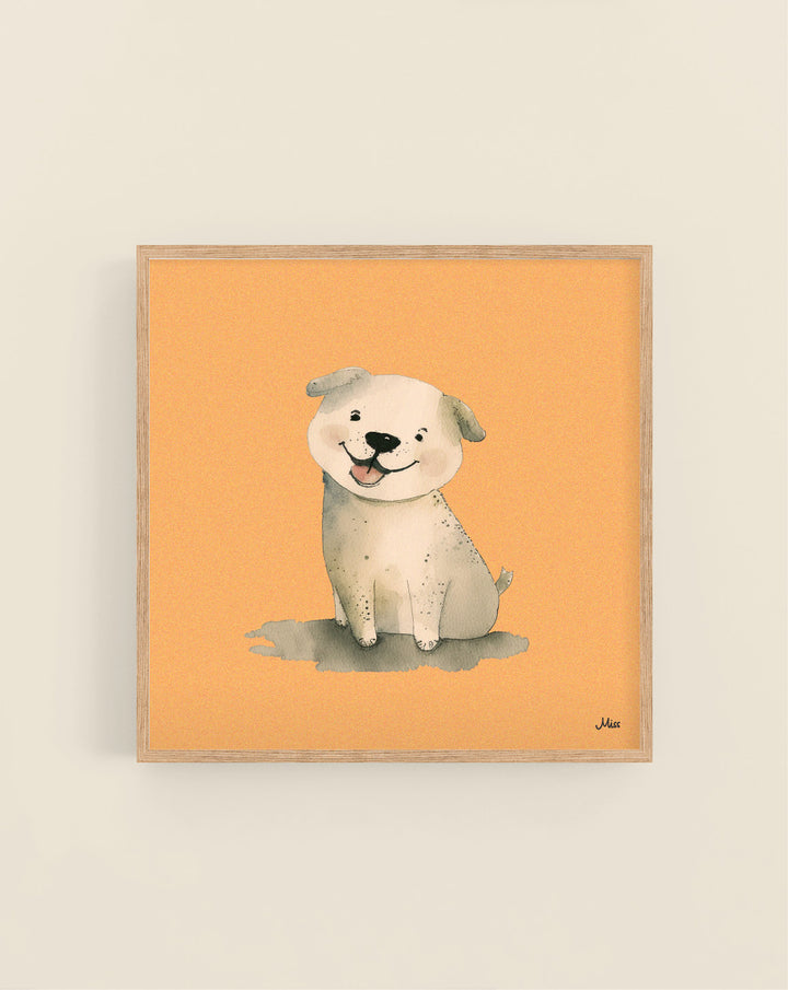 Good Boy plakat, valp på aprikos bakgrunn, kvadrat