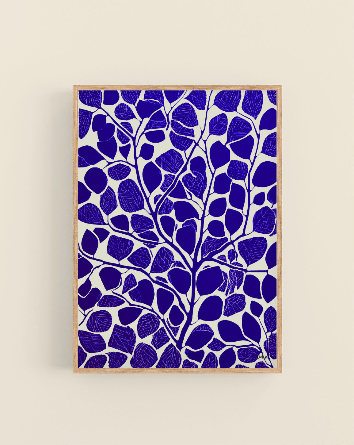 Leaf Cut plakat, blå blader i papirklipp-stil