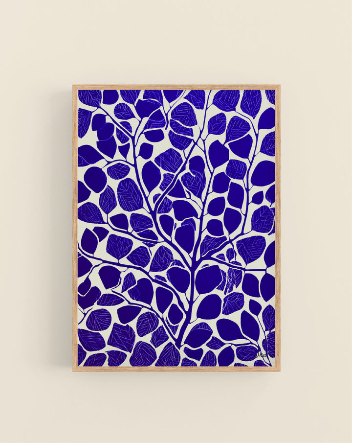 Leaf Cut plakat, blå blader i papirklipp-stil