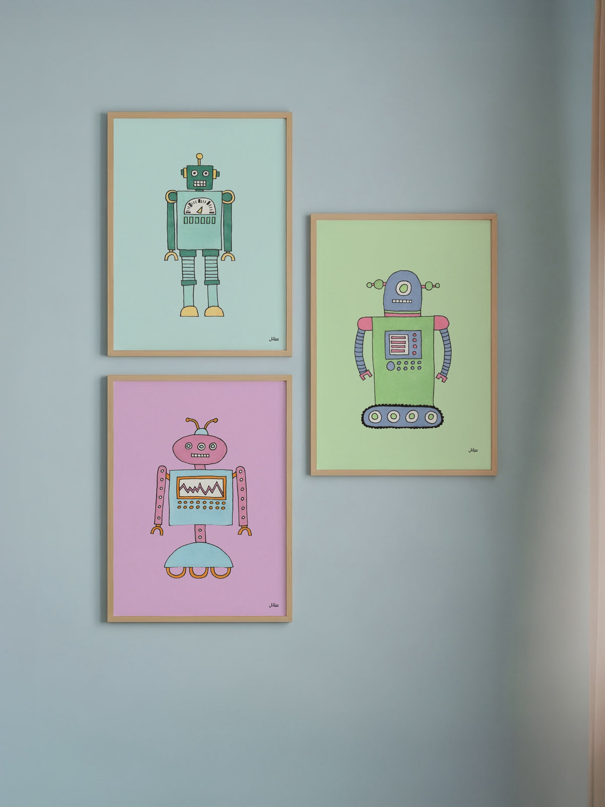 Robot kombo: Android Blue, Green og Purple på barneromsveggen